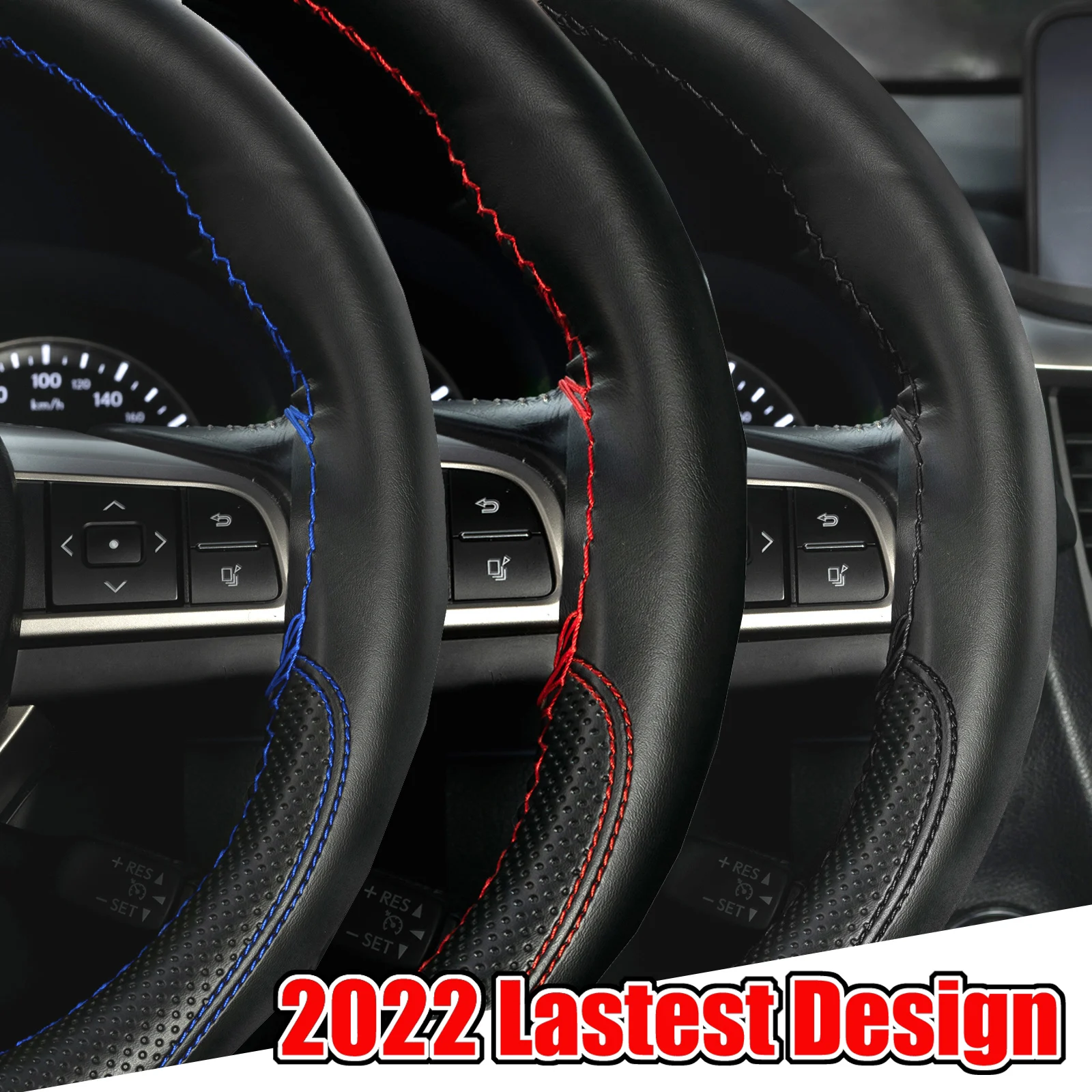 Black / Red / Blue DIY Leather Car Auto Steering Wheel Cover With