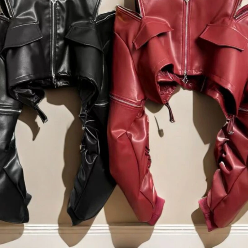 美品　real leather reversiable coat y2k Vintage Y2K Leather Coat in Black Matrix Style 2000s Real