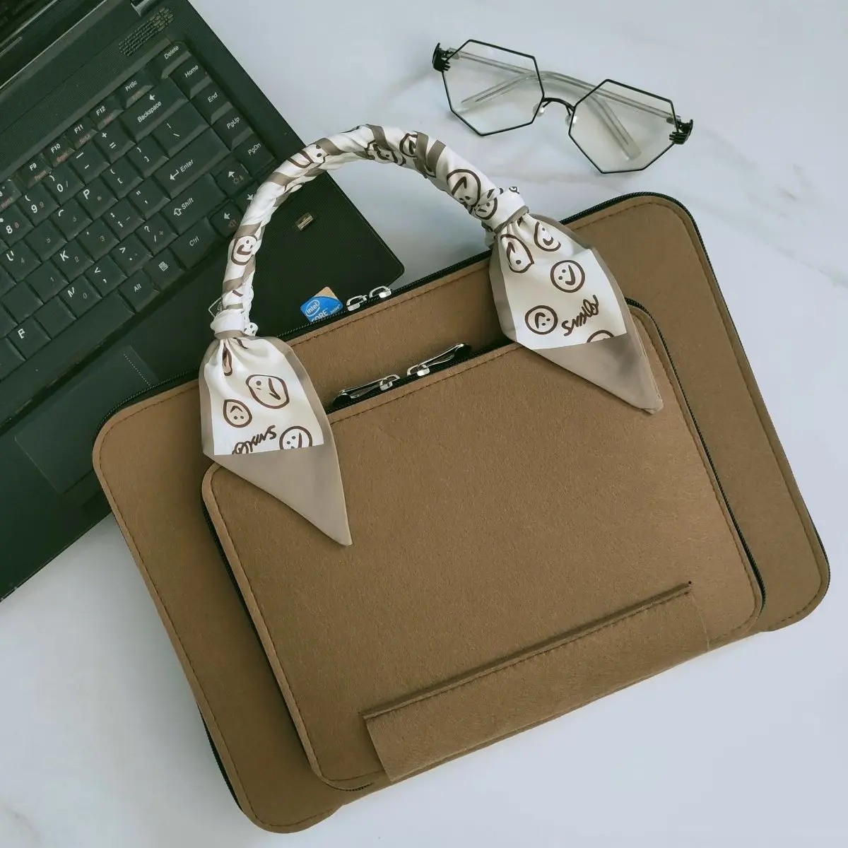 Bolsa de Feltro de lã para Mulheres Estojo de Manga Pasta com Lenço de Seda Apto para Macbook Microsoft Lenovo Dell hp Asus 13 Pol 14 Pol 15 Pol 156 Pol - Imagem 6
