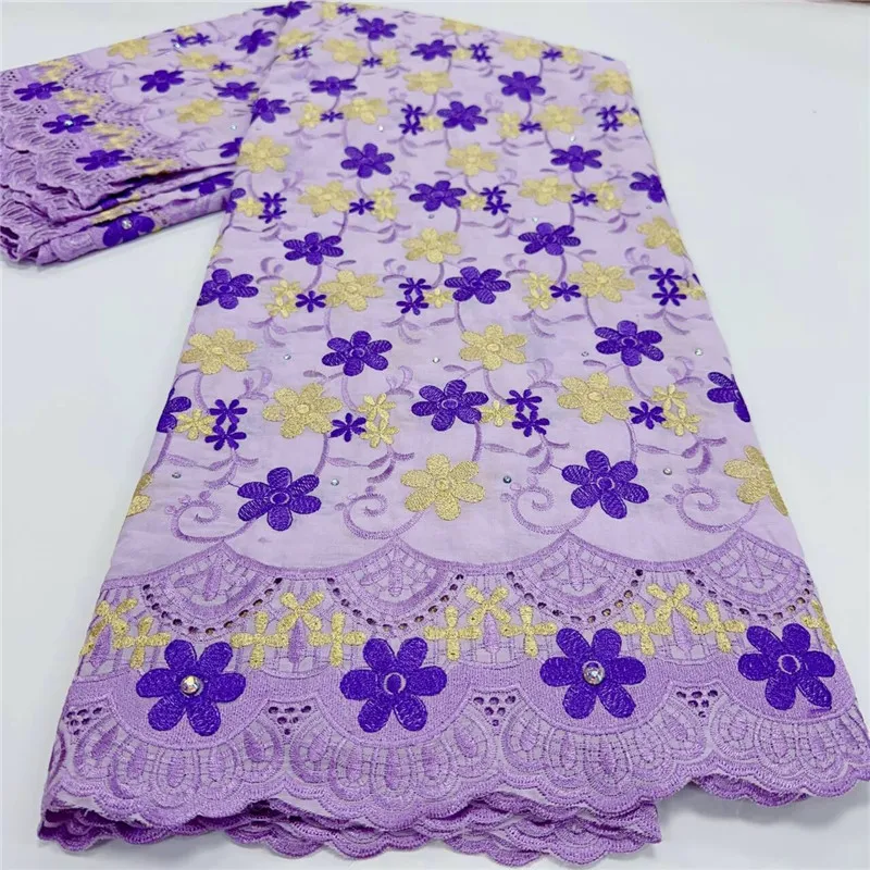 

5 Yard High Quality Dry Lace Fabric 2023 Latest Heavy Beaded Embroidery African 100% Cotton Swiss Voile Popular Dubai Style 9L83