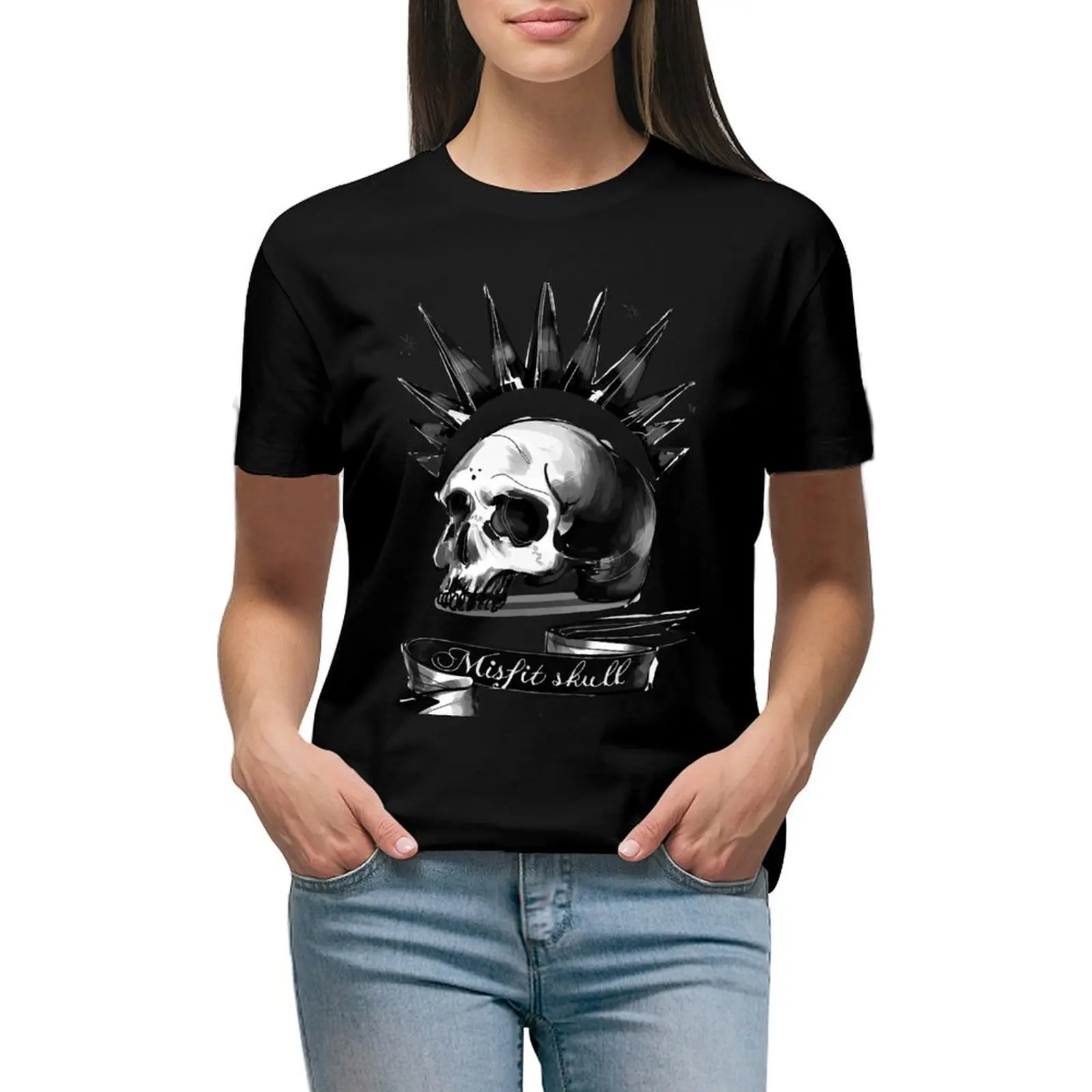 

Misfit skull T-Shirt tops sweat anime cute tops plus size t shirts for Women loose fit
