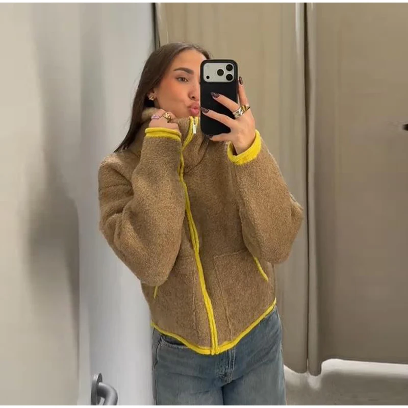 2026 Spring New Contrast Knitted Cardigan Jackets For Women Elegant Long Sleeve Pockets Zipper Sweater Street Lady Chic Outwear 31 Se083857f4a364489983d041ba391a57av