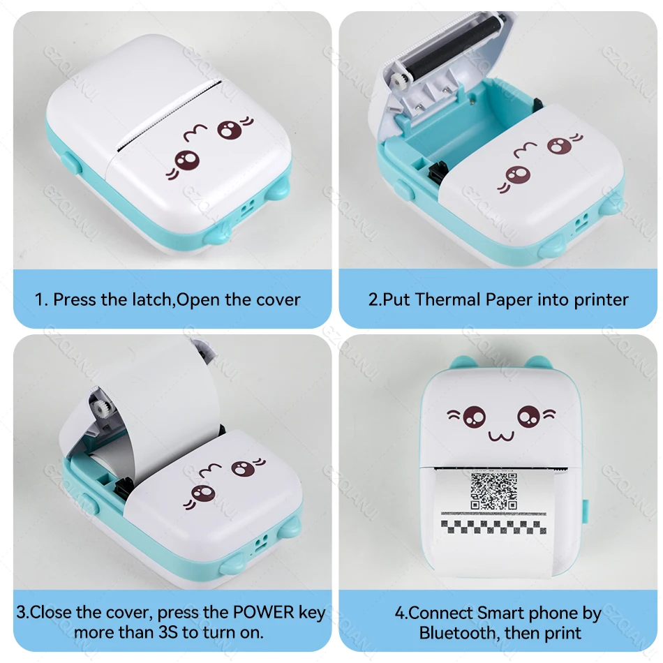 Meow Mini Label Printer Thermal Pocket Printers Stickers Paper Inkless Wireless Impresora Portátil 203dpi Android IOS 57mm