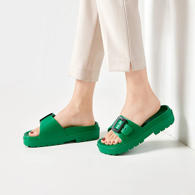 Summer Slippers Women Indoor Eva High Soft Bottom Sandals Open Toe Trend Slides Square Buckle Outdoor Light Beach Shoes Slippers