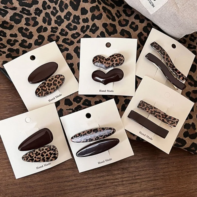 Kaffee Leopardenmuster Haarnadel Seite Clip Seite Pony Clip Temperament Liebe Ente Bill Clip weibliche Wort Haarnadel Haar-Accessoires