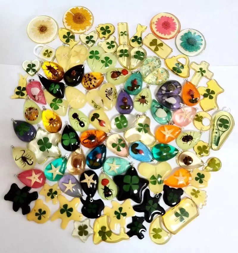 

100 pcs pendant real four leaf clover sunflower stat fish design charming jewelry ym