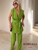 Office Lady Green Vest Blazer, V-Neck Double-Breasted Jacket Suit Set