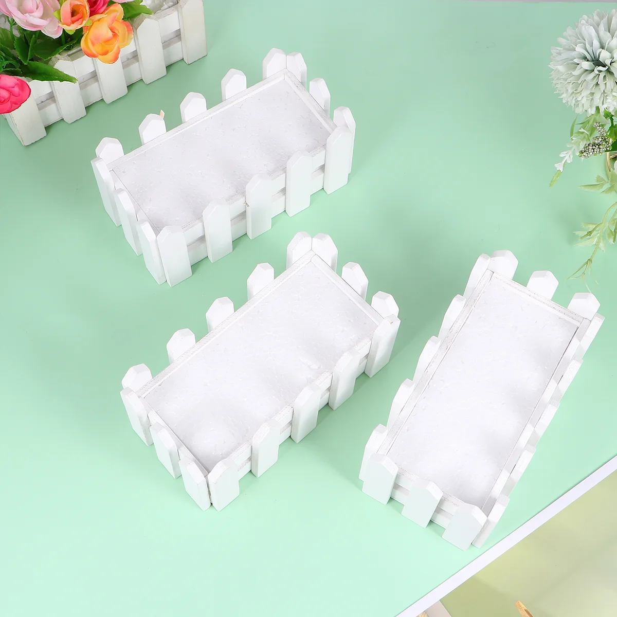 

3 Pcs Fake Flowers Moss and Vase Wood Pot Artificial Portable Cactus Wooden Bamboo