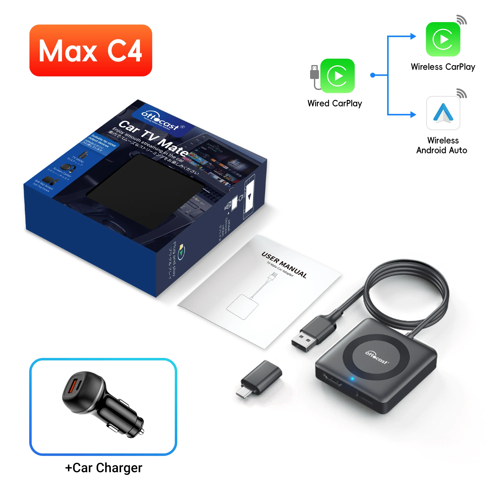 OTTOCAST Car TV Mate Max & Wireless Carplay Adapter