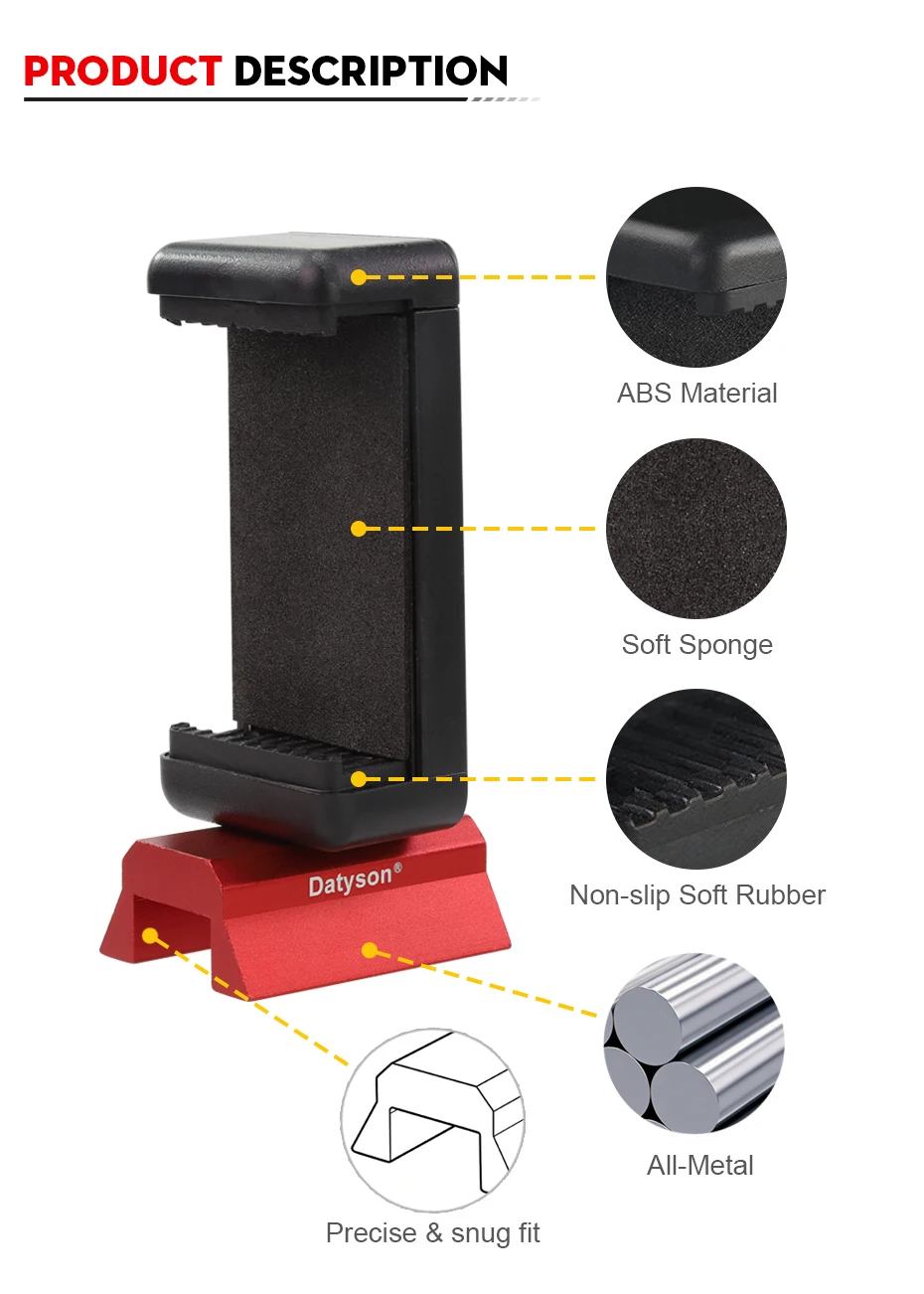 Datyson Teleskop-Telefonadapter - Smartphone-Halterung für 60 mm ° Sucherfernrohrbasis, Zubehör für Astronomiefotografie – Detail 5