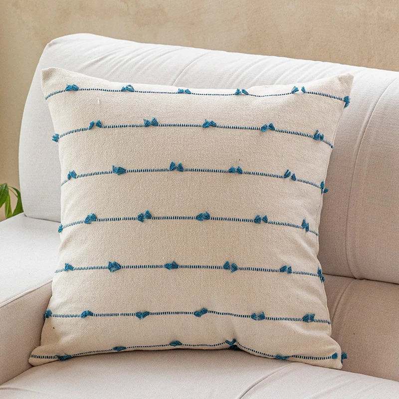Blue striped decorative pillow cover