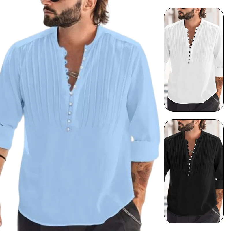 

Men's Cotton Linen Polo Shirt Long Sleeve Solid Color Casual Tee Top Buttons Plus Size Spring Autumn Fashion Streetwear
