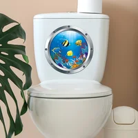 3D Sea World Toilet Stickers Bathroom Toilet Lid Decorative Wall Stickers Home Decoration Waterproof Vinyl Bathroom Accessories 4