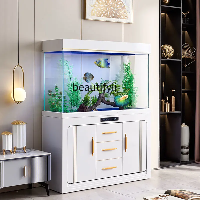 

zqEcological Square Fish Tank Household Super White Glass Partition Screens Bottom Filter Change Water Lazy Fish Tank