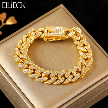 EILIECK-316L Pulseira de Corrente Cubana em Aço Inoxidável para Homens e Mulheres, Trendy Punk, Jóias de Pulso Impermeável 1