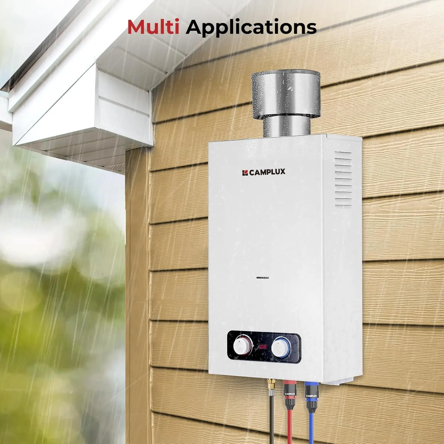 Tankless Water Heater 2.64 GPM Outdoor Propane Water Heater with 4.33" S/S Rain Cap for Propane Shower Camping Trip