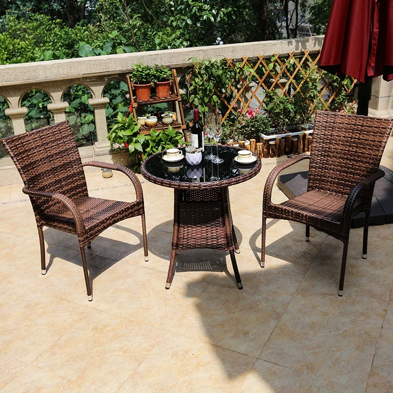 Modern Rattan Garden Furniture 5-piece Set Coffee Table and Chairs Wicker Weather Resistance Patio Bistro Table and Chair