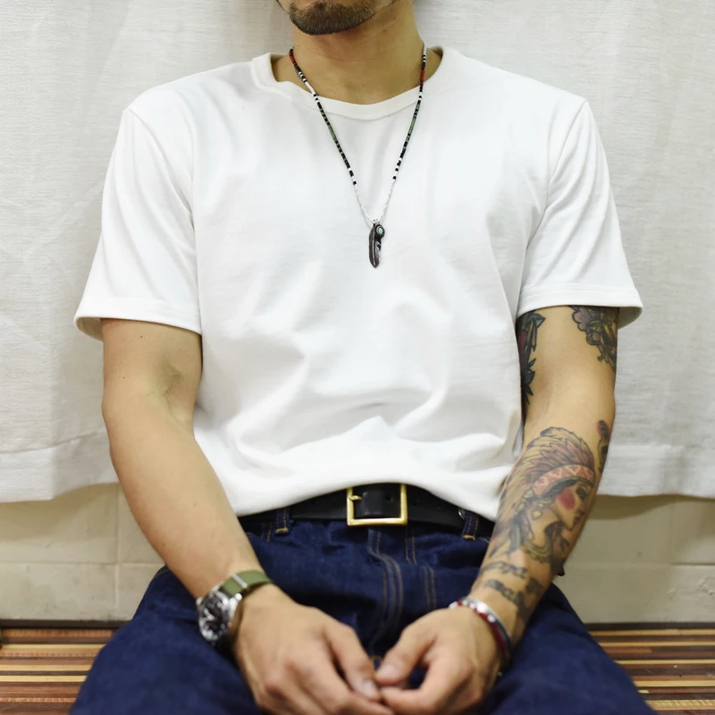 Thiened Cotton ort Sve T-irt for Men Retro Base Layer Tee Needle Brand SauceZhan round Ne Youth Trend Summer Wear