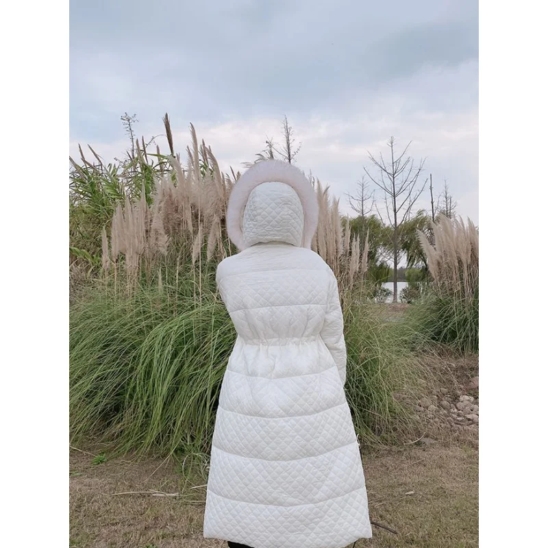 Autumn Winter 2023 New Big Fur Collar Down Jacket Down Women Medium Long Waist Over Knee Xia Lingge Popular Cardigan Long Coat