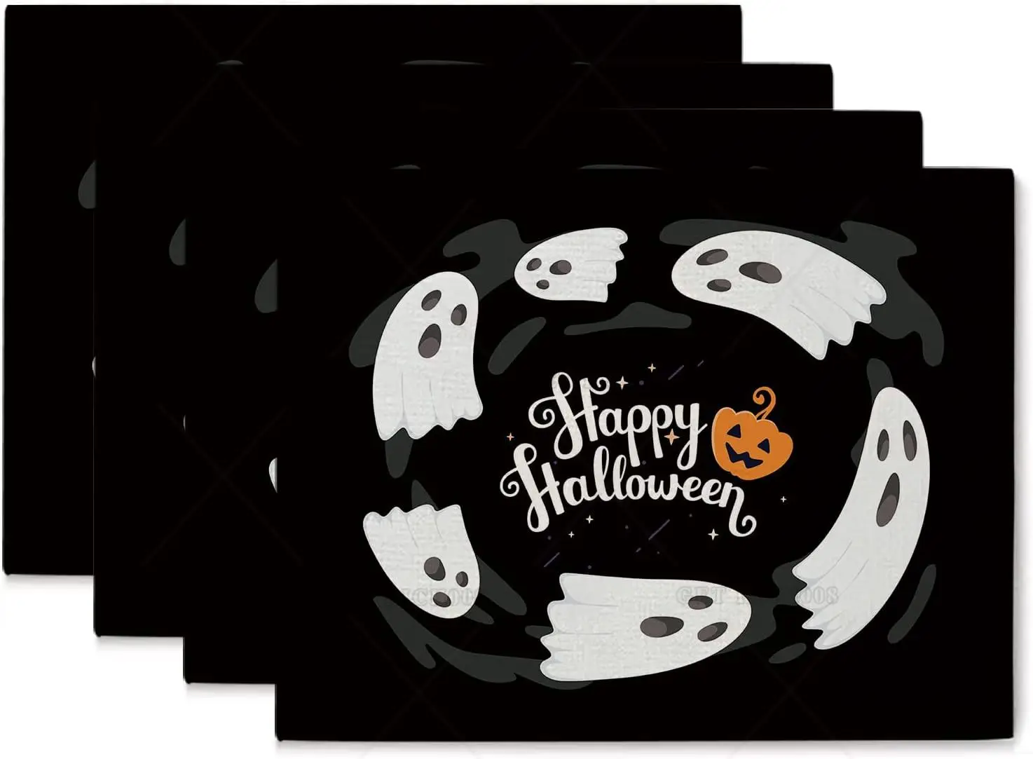

Happy Halloween Placemats Ghost Pumpkin Black Linen Placemats Set of 4 Holiday Kitchen Dining Table Party Home Decor 12x18 In