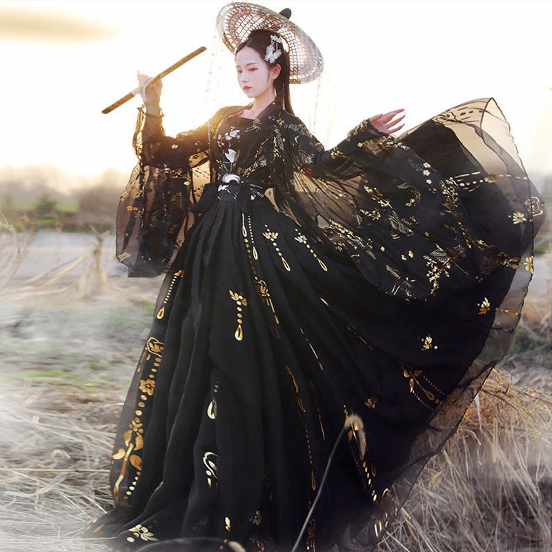 chinese black dress Modern Ancient Hanfu Women Chinese Oriental Traditional Black Dress Fairy  Kimono
