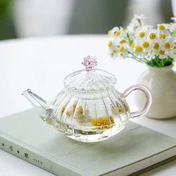 Elegant Hand - Blown Glass Teapot with Infuser - Large Capacity - 400 - 600ml (Rose Flower Pot)