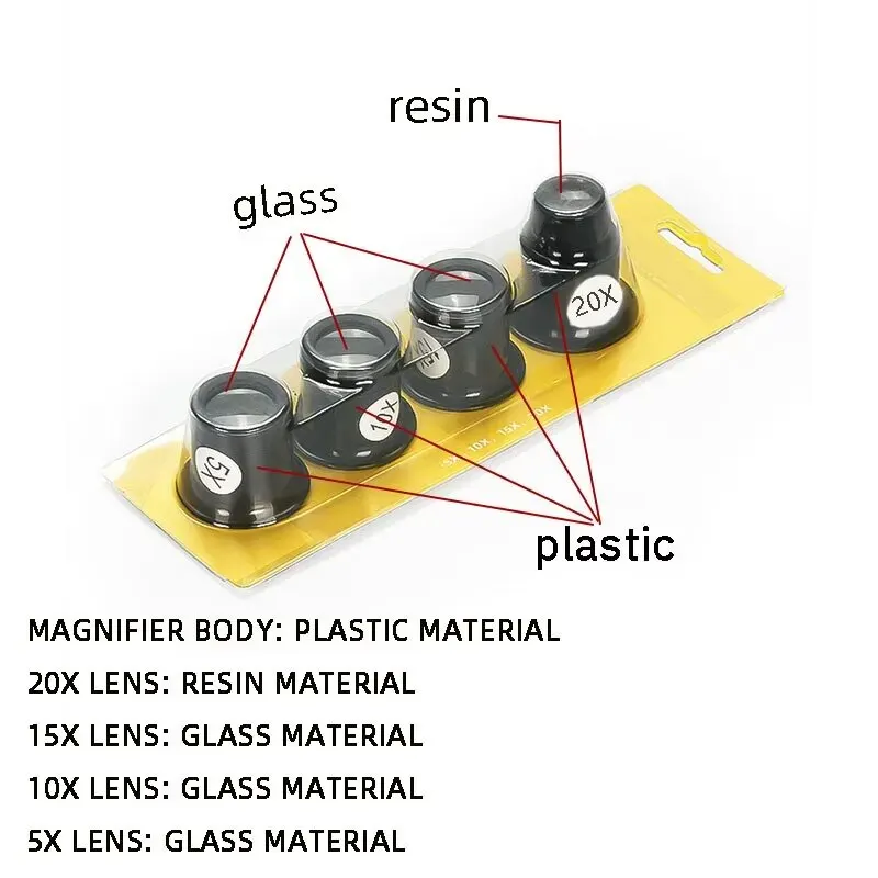 Watch Repair Tool 5 to 20 Times Magnifying Glass Goggles Set 4PCS