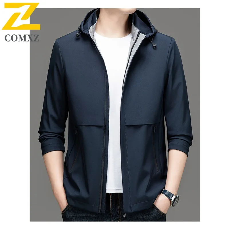 Autumn Winter Men Detachable Hood Jacket Business Casual Wrinkle Resistant Coat Stylish Office Outerwear for Young Professionals