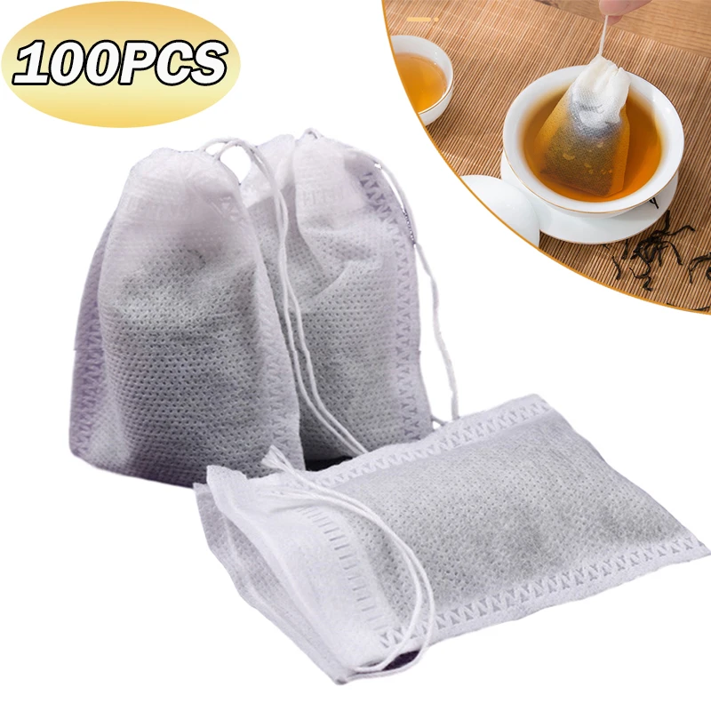 100pcs/Lot Disposable Teabags Non-woven Fabric Tea Filter Bags  for Spice Tea With Draw String Filter Paper for Herb Loose Tea