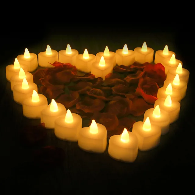 Bougies LED en forme de cœur sans flamme avec pétale de Rose artificiel, bougies chauffe-plat d'amour romantique pour veilleuse, Table d'anniversaire de mariage 2