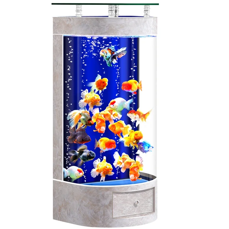 

Qf Vertical Fish Tank Floor TV Cabinet Side Semicircle Ecological Fish Globe