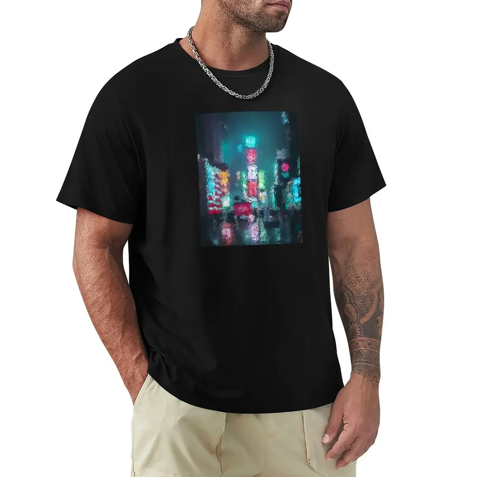 

rainy night downtown neon city T-Shirt aesthetic clothes anime clothes t shirts for men graphic