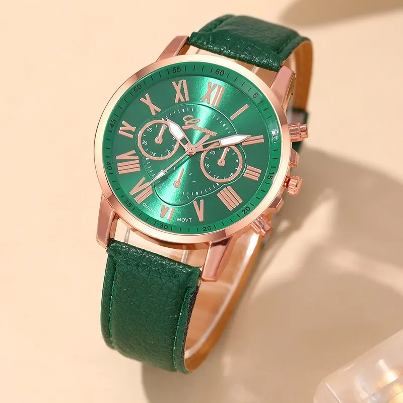 RelojMujer2023FashionWomenWatchesGreenLeatherQuartzWristWatch