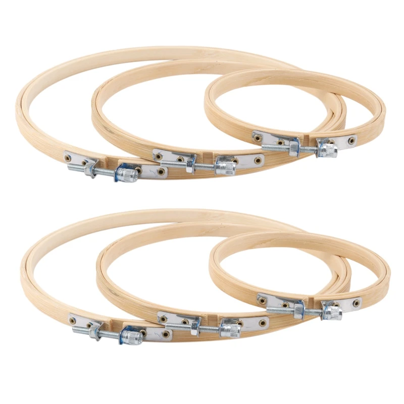 

6 Pieces Embroidery Hoops Bamboo Circle Cross Stitch Hoop Ring Set For Art Craft Handy Sewing, 3 Sizes