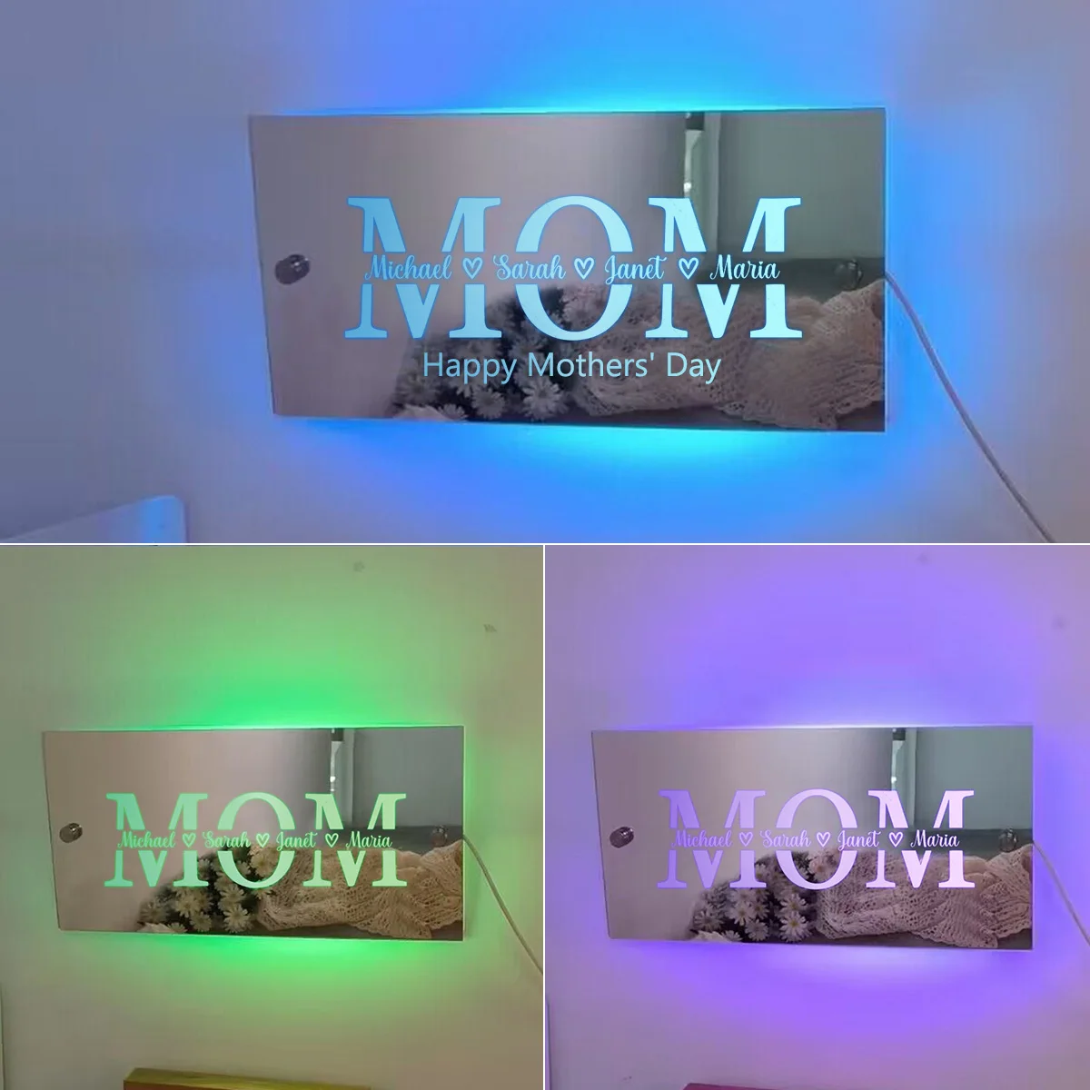 Personalized Name Vertical Mirror Light For Bedroom Flow LED  Lamp Wall Art  Light Mother's Day Gifts for Kids Mom Friend Wife