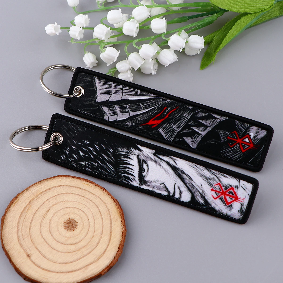 Japanese Anime Embroidery Key Fobs Manga Keychains for Women Car Key Chains Keyring Accessories Backpack Pendant Chain