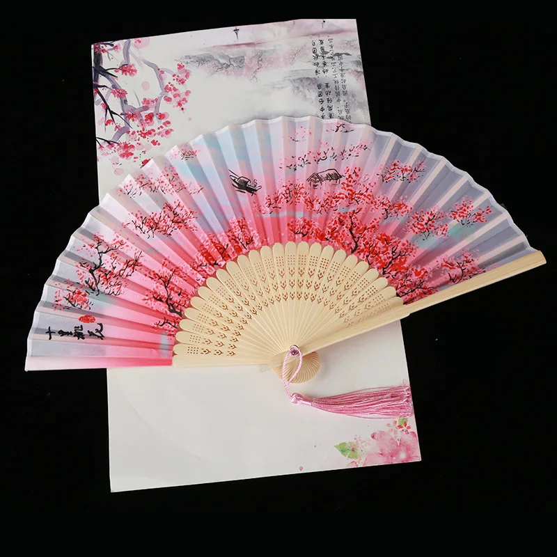 Foldable Silk Hand Fan - Bamboo Halloween Cosplay Prop  Party Decoration