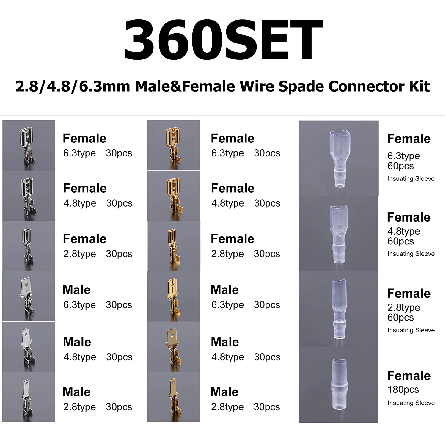 SN-58B Wire Terminal Crimping Tool Kit AWG24-16 Self-Adjusting Ratcheting Wire Crimper 720PCS Male and Female Spade Connectors 2