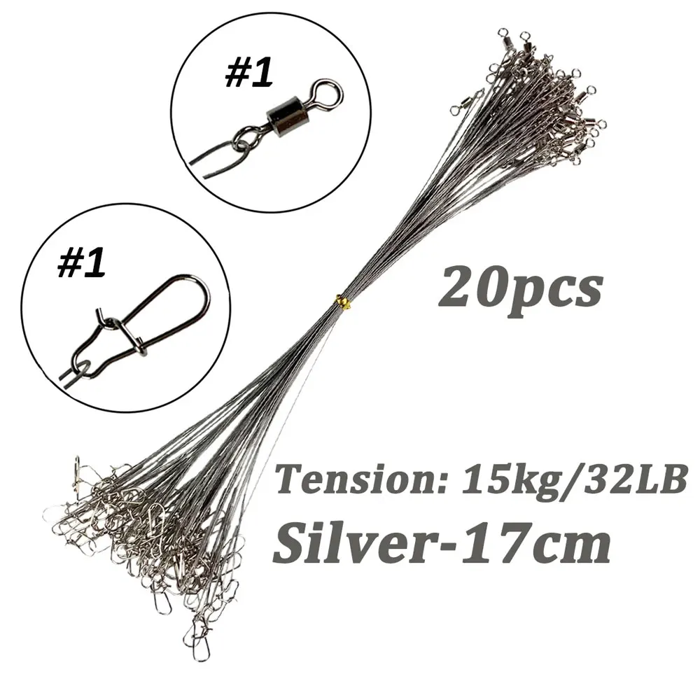 Enhanced Fishing Line: Durable Steel Wire Leader with Swivel and Double-Lock Snap - 20/50Pcs Set