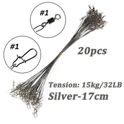 Enhanced Fishing Line: Durable Steel Wire Leader with Swivel and Double-Lock Snap - 20/50Pcs Set (20Pc 17cm Silver)