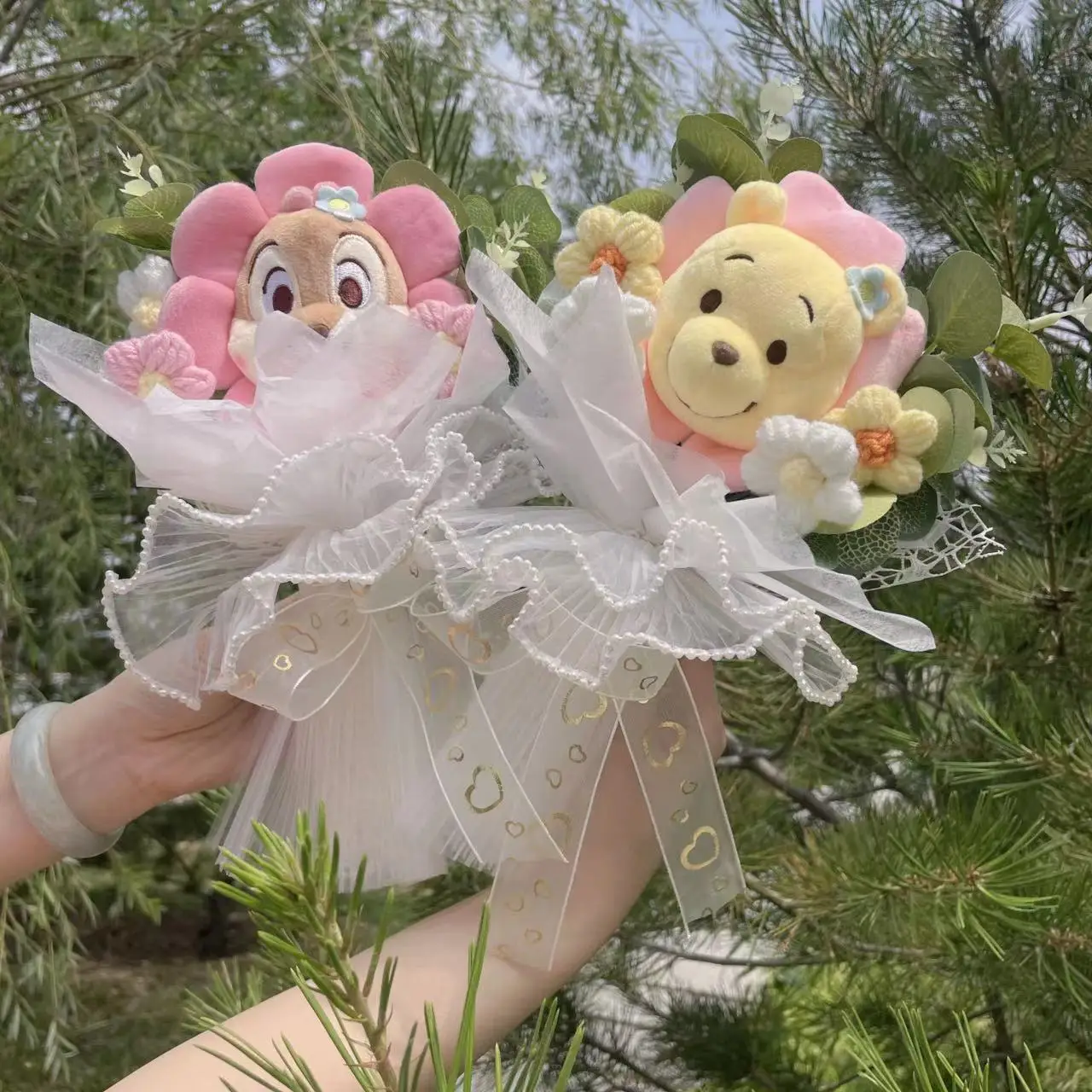 Милый плюшевый букет Лило и Стич-Пух Мики, Подарочная коробка, мягкие игрушки-животные, куклы, подарки на день Святого Валентина, Рождество, выпускной