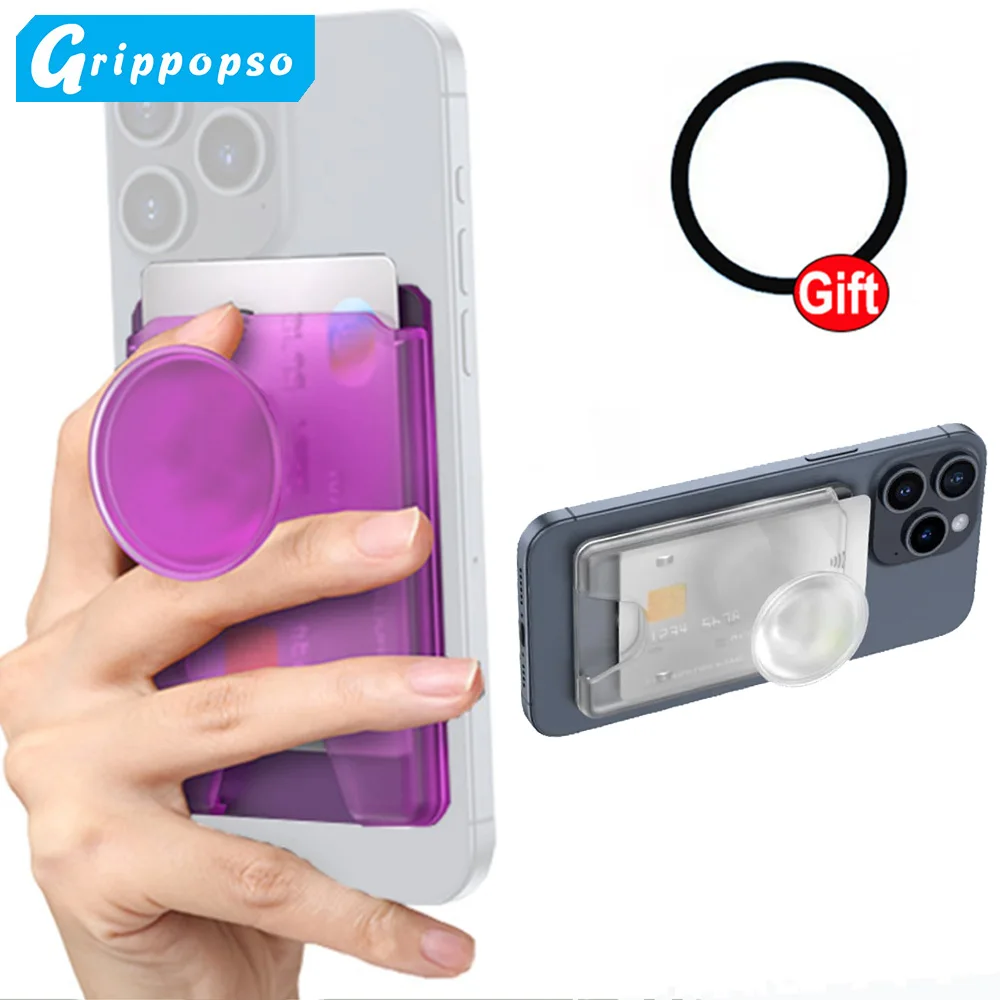 Magnetic Card Holder Wallet with Finger Ring Stand