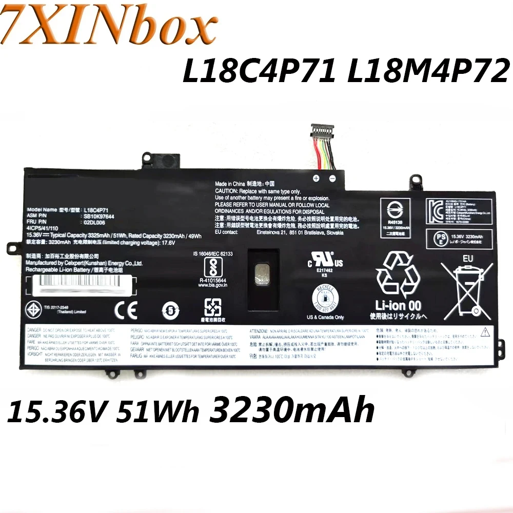 

Аккумулятор XINbox L18C4P71 L18M4P72 для ноутбука, 15,36 в, 51 Вт-ч, 3230 мАч, для Lenovo ThinkPad X1 Yoga, серия 4th/5th 2019/2020 Gen