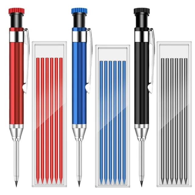 3 Colors Metal Construction Pencils 2.8mm Woodworking Mechanical Pencil with Sharpener Marking Scriber Pencils for Work ZDQB02 1