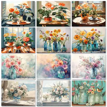 GATYZTORY-Kit de peinture à la main par numéros, fleurs, paysage rouge, peinture acrylique, bricolage, oeuvre Canva Art, cadeau, décoration de la maison 1