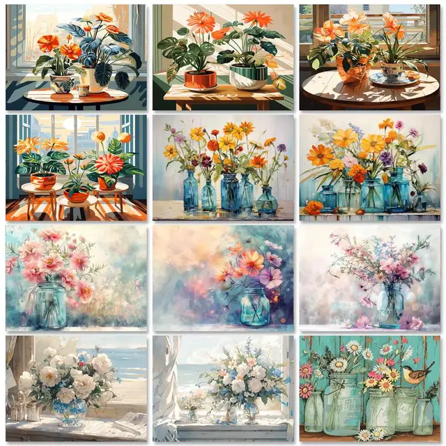 GATYZTORY-Kit de peinture à la main par numéros, fleurs, paysage rouge, peinture acrylique, bricolage, oeuvre Canva Art, cadeau, décoration de la maison 1