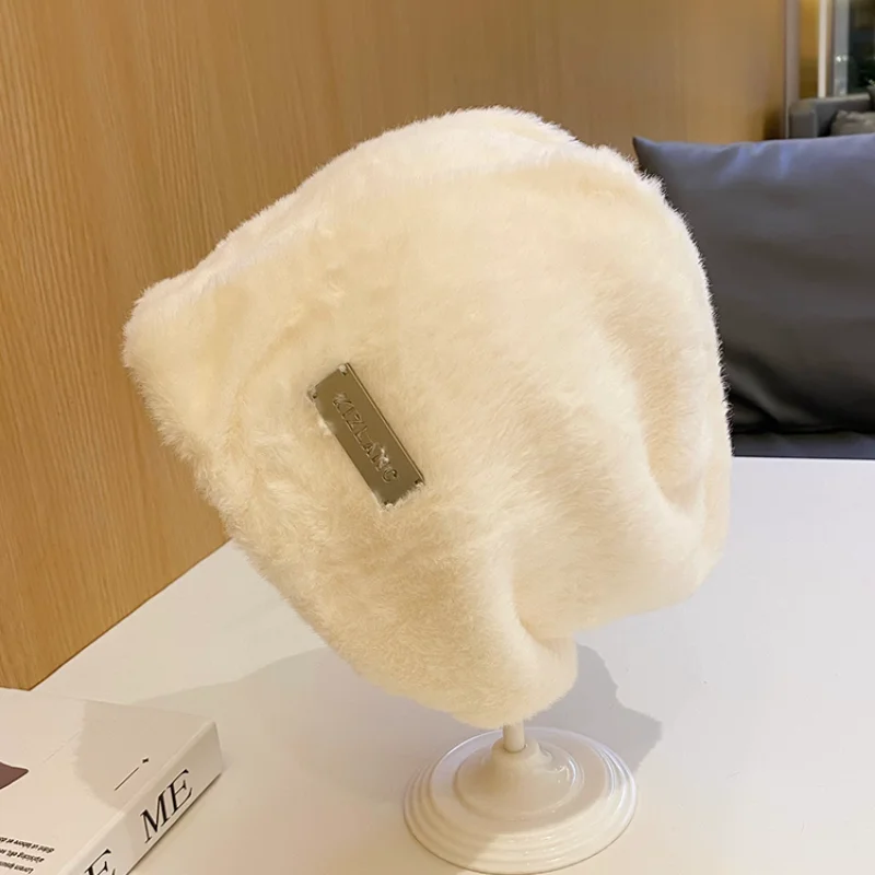 2024 New Fashion Rabbit Fur Y2k Beanies for Women Soft Warm Fluffy Angola Winter Hat Female Windproof Bonnet Hat Skullies Cap 3