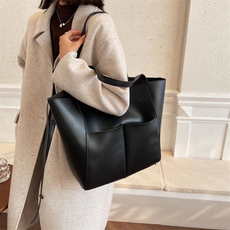 Toptrends Vintage Large Tote Shopper Bags For Women 2023 Luxury Designer  Commuting Work Shoulder Bag PU Leather Ladies Handbags - AliExpress