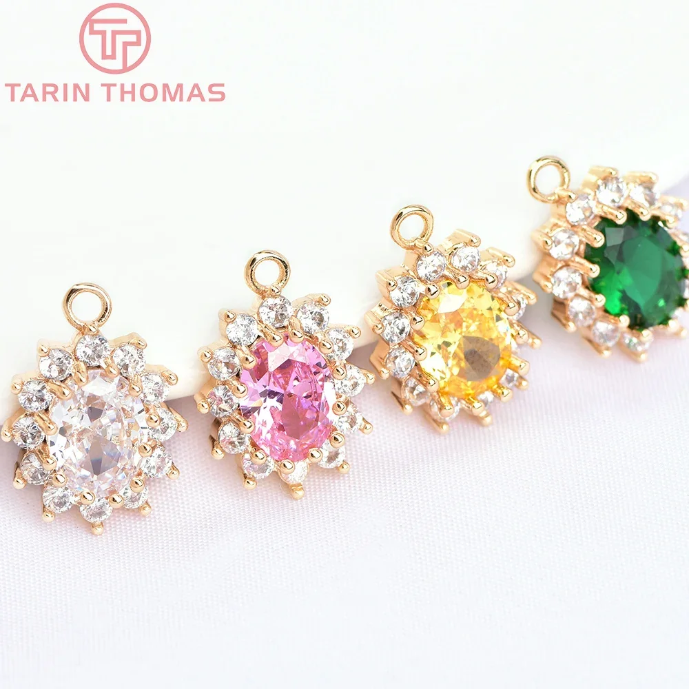 

Латунные подвески с цветком из циркония, 4 шт., 11 х13 мм, 24 кар, фурнитура для изготовления ювелирных изделий «сделай сам»