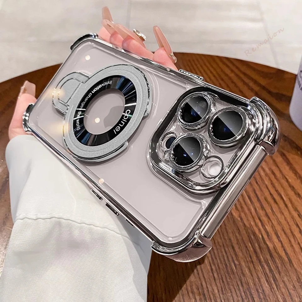 Shockproof Magnetic Stand Phone Case with Magsafe Silicone Protector